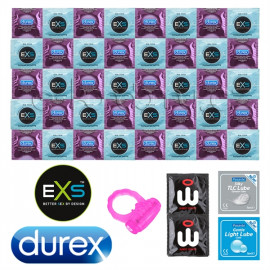 Durex Air Thin Balíček ultra tenkých kondomů - 42 kondomů Durex a EXS + lubrikační gely Pasante a revoluční kondomy Wingman jako dárek