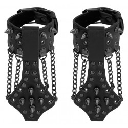 Ouch! Skulls and Bones Handcuffs with Spikes and Chains Black