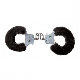 Toyjoy Furry Fun Cuffs - Plush Black Metal Handcuffs