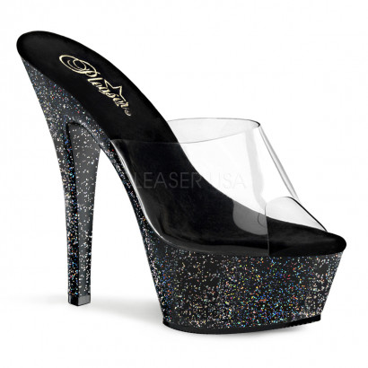 Pleaser Kiss-201 Black-Transparent with Glitters