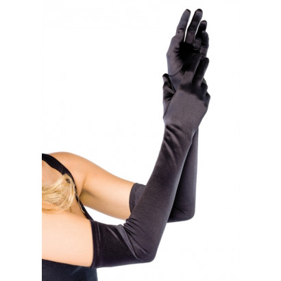 Leg Avenue Extra Long Satin Gloves 16B - Saténové rukavičky Čierna