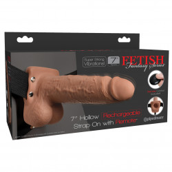 Fetish Fantasy 7" Hollow Rechargeable Strap-On with Remote Tan