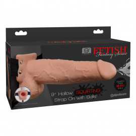 Fetish Fantasy 9" Hollow Squirting Strap-On with Balls Flesh